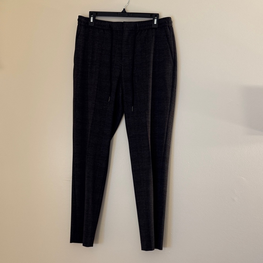 EXPRESS Elastic Drawstring Plaid Slim Trousers - image 1